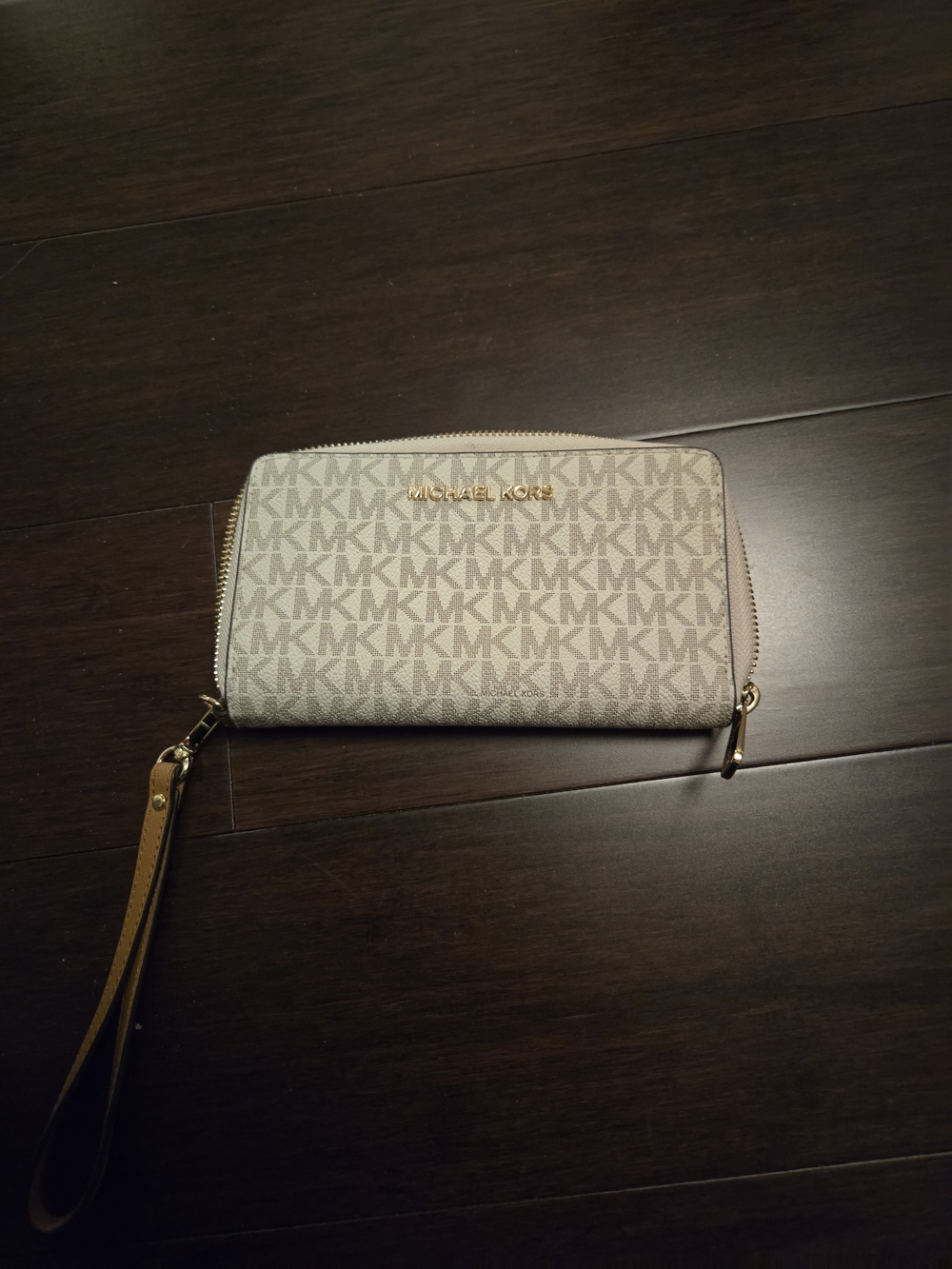 Michael Kors Beige MK Logo Zip-Around Wristlet